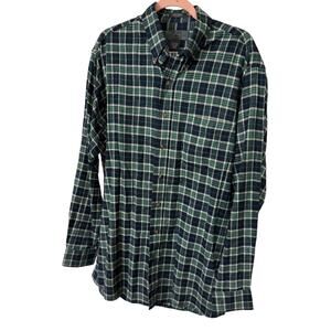 Bay Area Traders Shirt Men's Size LT Tall Green Blue White Flannel Plaid Long